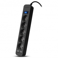 Surge Protector SVEN SF-05LU, 5 Sockets + 2 USB (2,4 A) , 3.0m, Black, color box