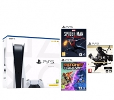 Game Console Sony PlayStation 5 (Disc Version) + 3 x Games (Ghost of Tsushima + Spider Man Miles Morales + Ratchet&Clank Rift Apart) White, 1 x Gamepad (Dualsense)