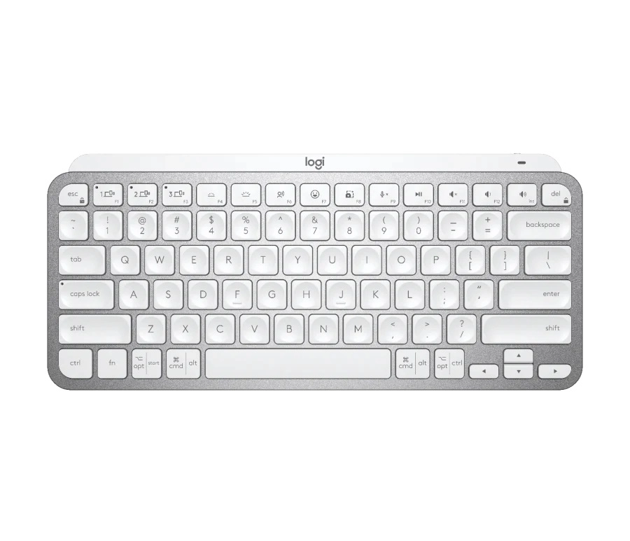 Logitech Wireless MX Keys Mini Minimalis Illuminated Keyboard, Logitech Unifying 2.4GHz wireless technology, Bluetooth Low Energy, Rechargeable with USB type C, Pale Grey - RUS