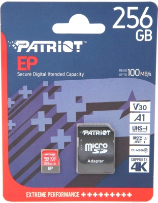 Card de memorie microSD Patriot EP Series V30/ 90Mbps/ 256GB + SD adapter