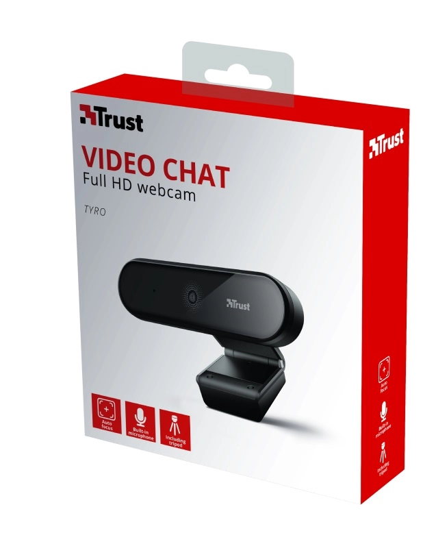 Trust Tyro Full HD Webcam, Full HD 1080p resolution and auto-focus, tripod, 1,5m, USB