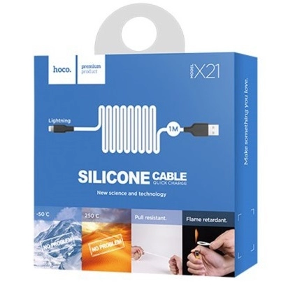 Cable  USB la Lightning HOCO  X21 Silicone / 1m / Silicone / up to 2A / Black/White