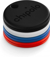 CHIPOLO ONE, 4Pack, Black, Blue, White, Red (For keys / backpack / bag, Use the Chipolo app to ring your misplaced item or double click on Chipolo to find your phone, Louder sound, Longer battery life - Up to 2 years of finding power, Replaceable battery,