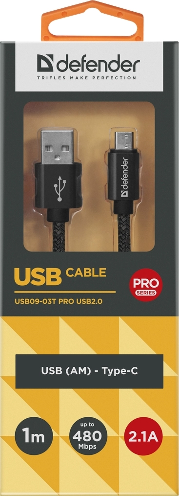 Кабель USB-A - USB-C Defender USB0903TPROBLACK