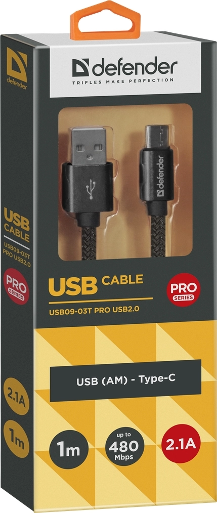 Кабель USB-A - USB-C Defender USB0903TPROBLACK