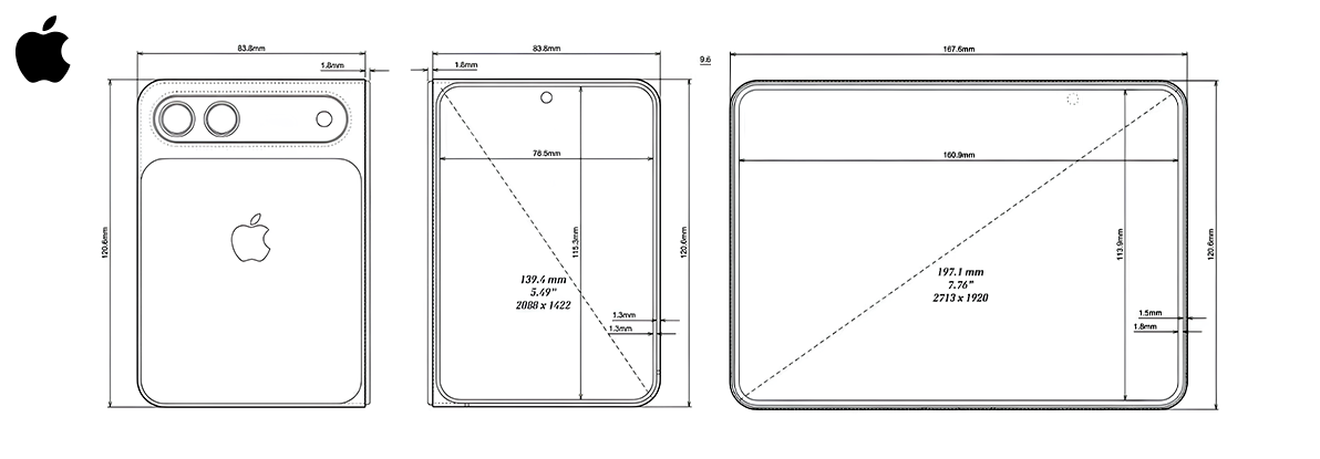 Render cu mecanismul pliabil Apple iPhone Fold