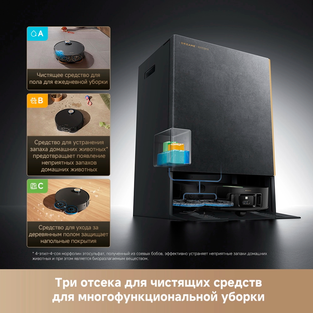 Dreame Matrix10 Ultra Black — ilustrație oficială a funcțiilor robotului