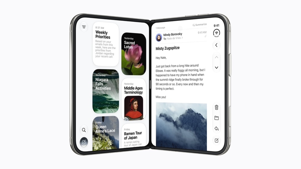 Două aplicații afișate pe ecranul interior iPhone Duo