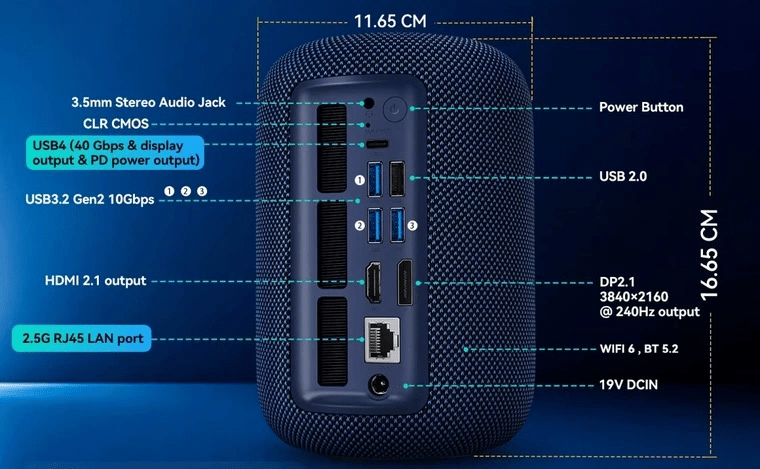 GTBox T1 — carcasă cilindrică și iluminare LED
