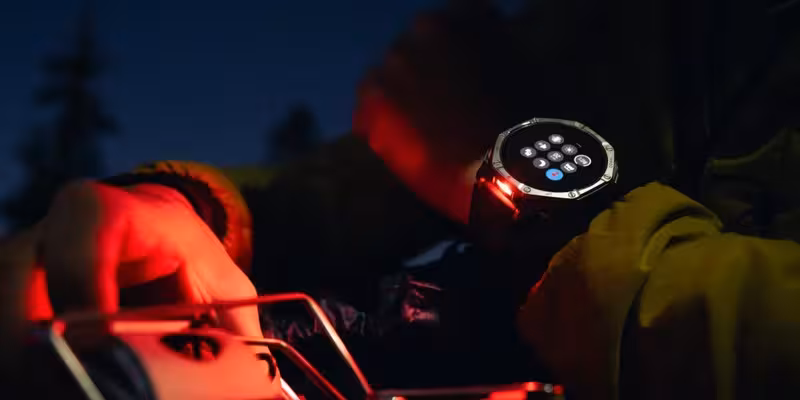 Lumina roșie a lanternei tactice a ceasului pe timp de noapte