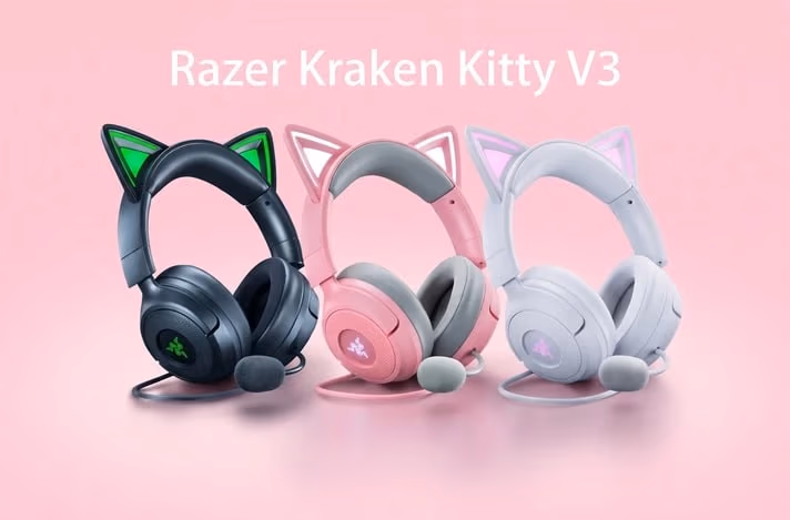 Căști cu urechi de pisică Razer Kraken Kitty V3: se aprind fără PC și clipesc la chat