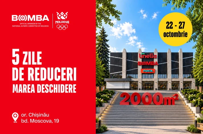 Deschiderea magazinului BOMBA renovat din sectorul Râșcani — reduceri exclusive din 22 până pe 27 octombrie!