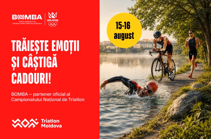 Campionatul Moldovei de Triatlon 2026 - vino să trăiești emoții și să primești cadouri de la BOMBA!
