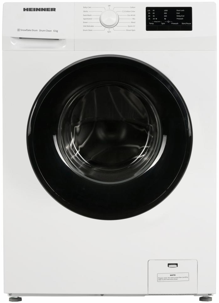 Стиральная машина Heinner HWM-H6010E++ 6 кг / 1000 об/мин / E / Белый photo 1 Стиральная машина Heinner HWM-H6010E++ 6 кг / 1000 об/мин / E / Белый photo 1