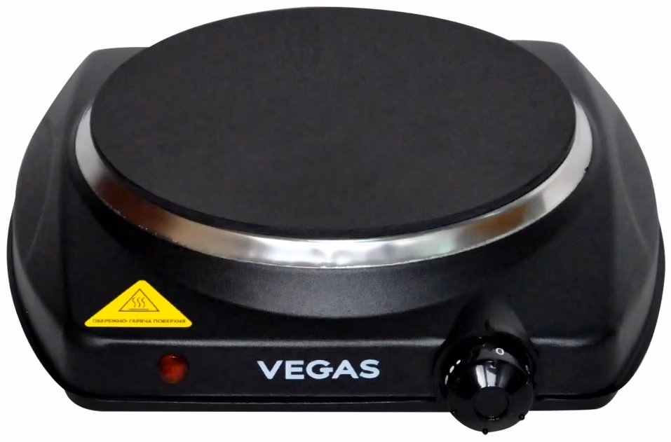 Плита настольная электрическая Vegas VEC1300, 1 конфорок, 1200 Вт, Черный