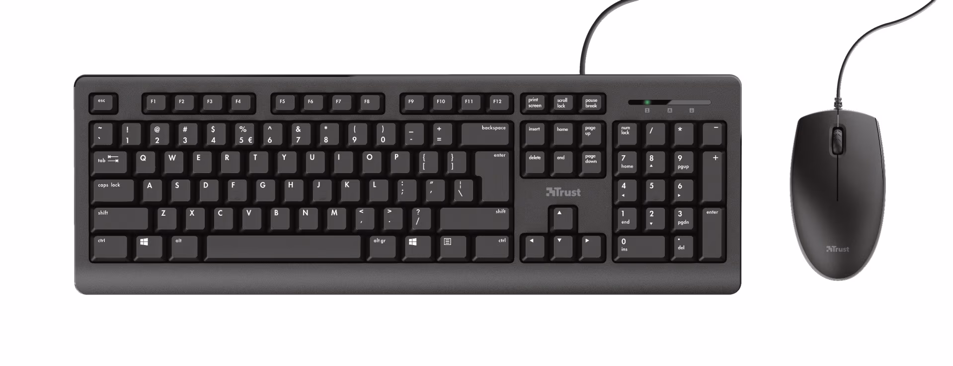Trust Primo Keyboard & Mouse Set, Silent keys and mouse buttons, Spill resistant, RU, USB,1.8m, Black 