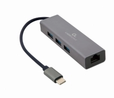 Gembird A-CMU3-LAN-01, USB C-type Gigabit network adapter with 3-port USB 3.1 hub