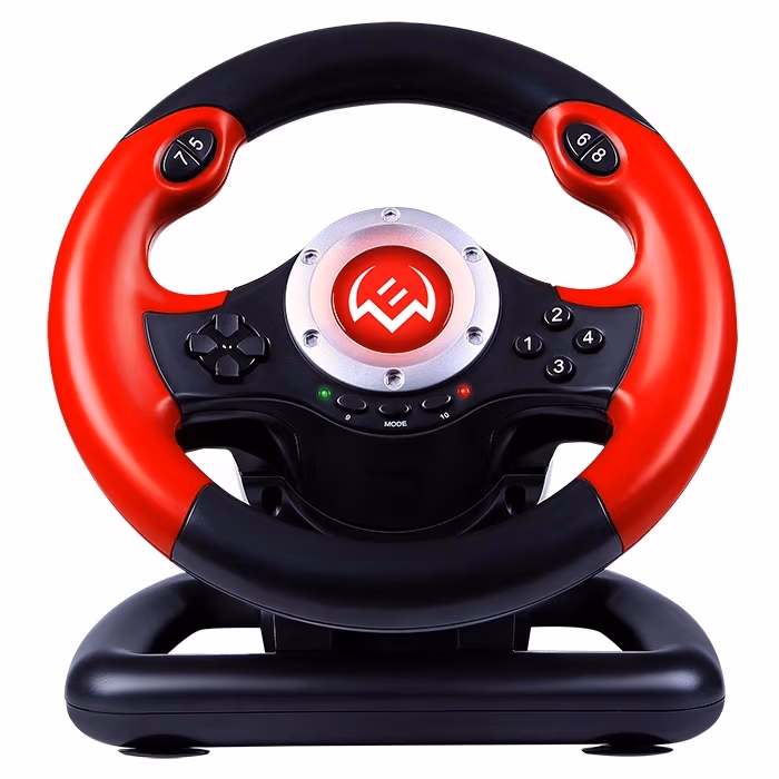 SVEN GC-W400 Racing Wheel, Rubber coating of the wheel for comfortable driving, Two axes, D-Pad, 10 additional buttons, Vibration feedback function, USB, Black + Red 