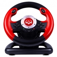 SVEN GC-W400 Racing Wheel, Rubber coating of the wheel for comfortable driving, Two axes, D-Pad, 10 additional buttons, Vibration feedback function, USB, Black + Red