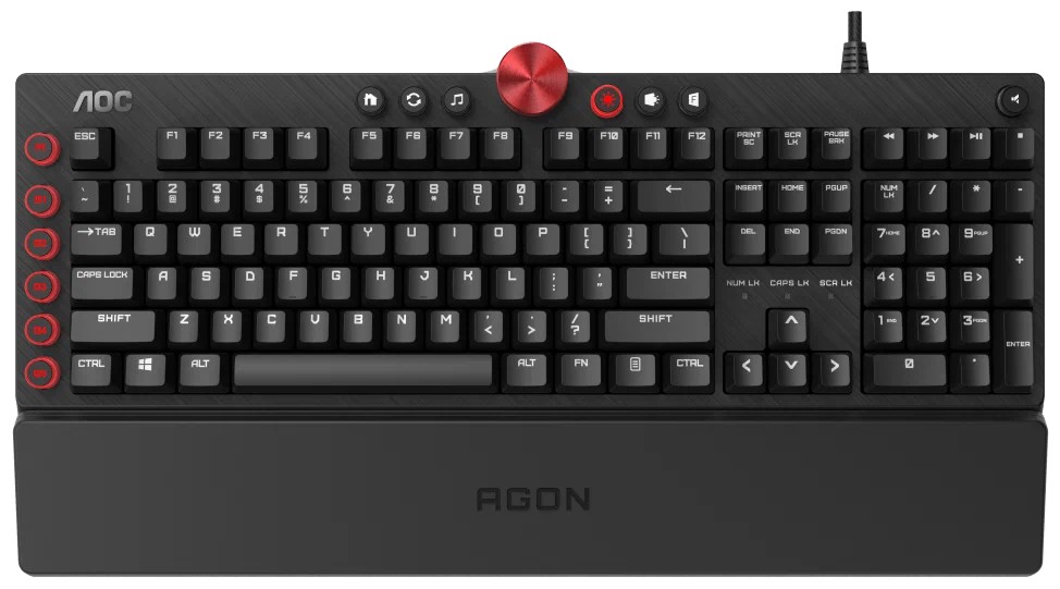 AOC AGK700-RED RGB Mechanical Gaming Keyboard (RU), Mechanical keys (CHERRY MX Red key switch), Backlight (RGB), 100% anti-ghosting, USB Hub: 1 x USB, Ultra-portable design, Solid-aluminium frame, Magnetic Leather Wrist Rest, USB photo 1