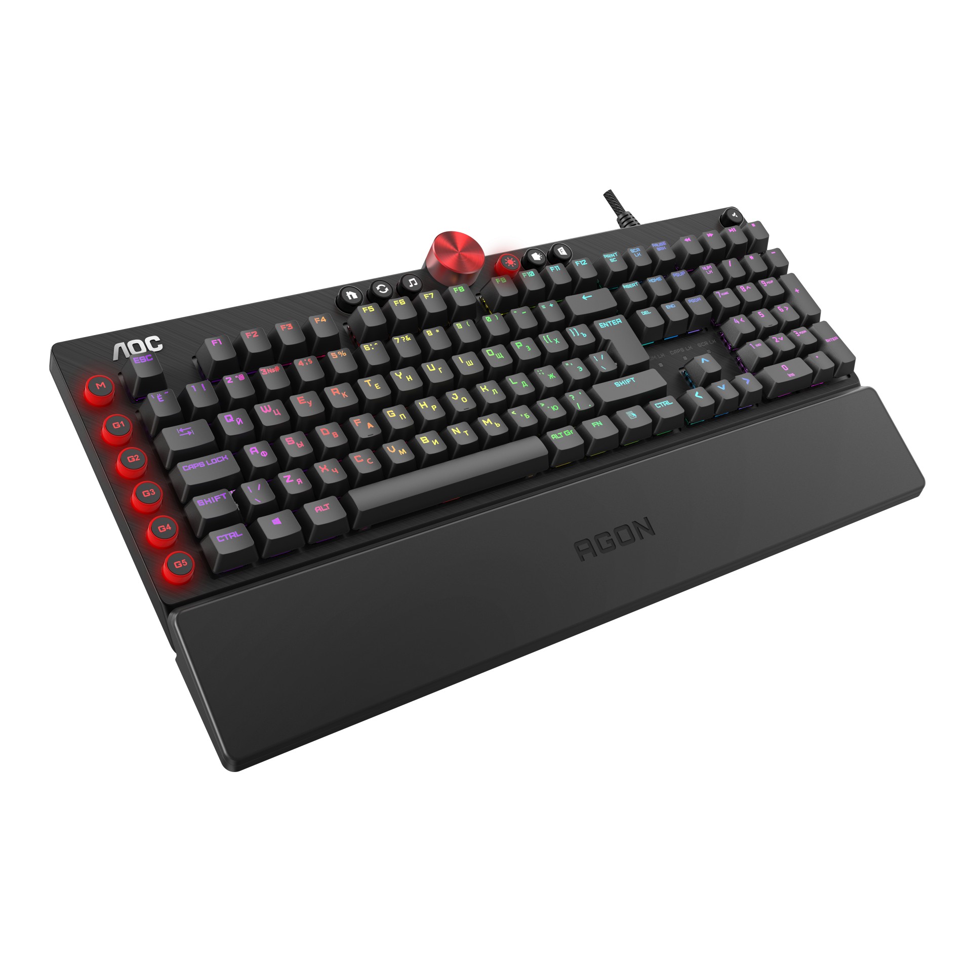 AOC AGK700-RED RGB Mechanical Gaming Keyboard (RU), Mechanical keys (CHERRY MX Red key switch), Backlight (RGB), 100% anti-ghosting, USB Hub: 1 x USB, Ultra-portable design, Solid-aluminium frame, Magnetic Leather Wrist Rest, USB photo 4