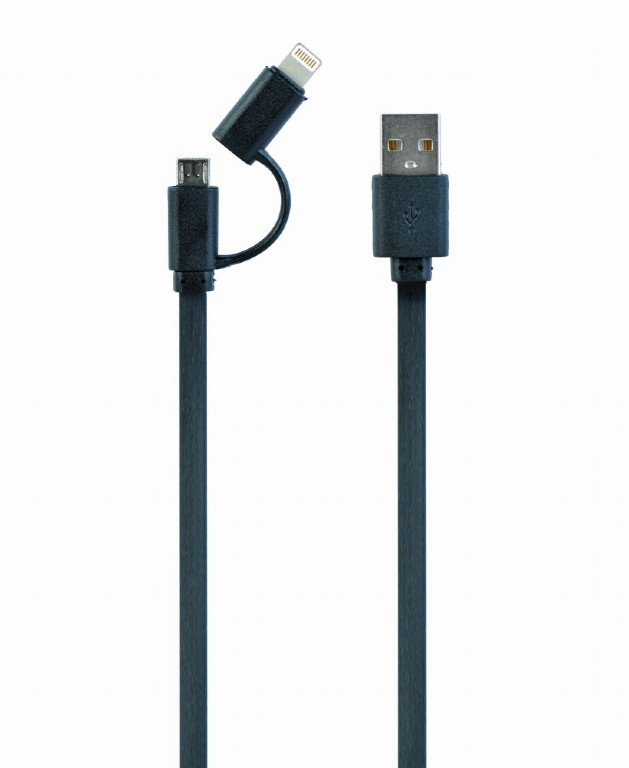 Cable USB2.0 combo (2 in 1) - 1m - Cablexpert CC-USB2-AMLM2-1m, USB 2.0 A-plug to 8-pin male connector (for Iphone) + male MicroUSB connector photo 1