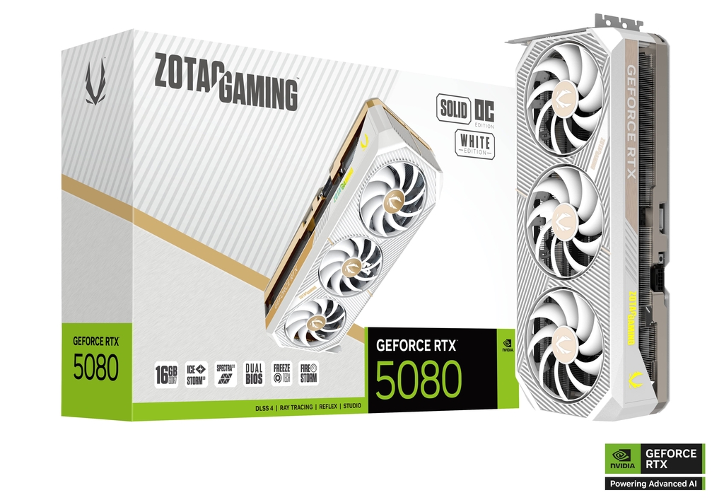 Видеокарта ZOTAC GeForce RTX 5080 SOLID OC White Edition / 16GB / GDDR7 / 256bit photo 1