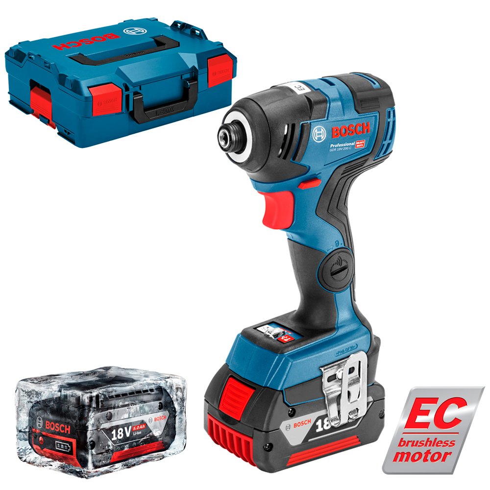 Аккумуляторная отвертка Bosch GDR 18V-200C 2x5.0Ah, 06019G4101 photo 1