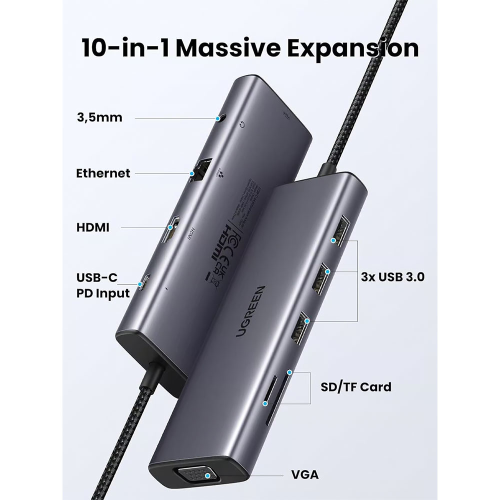 USB Hub UGREEN 15601 USB C 10-in-1 Hub 4K HDMI & VGA Dual Monitor photo 7