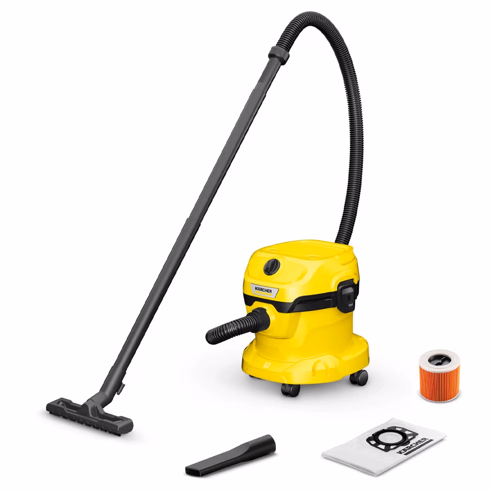Пылесос моющий и с мешком Karcher WD 2 Plus V-12/4/18 + Мешок-фильтр, 1000 Вт, Черный/Желтый 