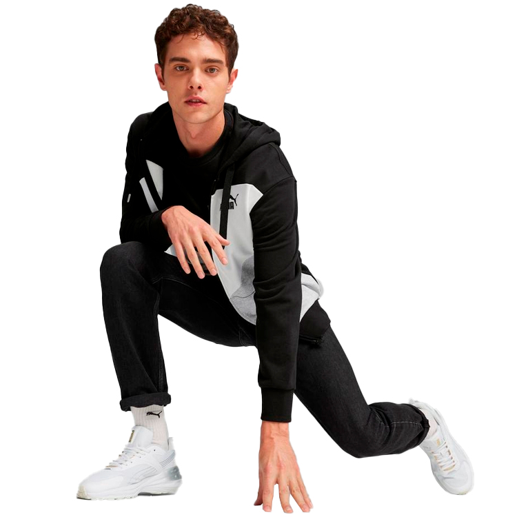 Hanorac pt bărbați Puma POWER Colorblock Full-Zip Hoodie TR S Negru-alb photo 2