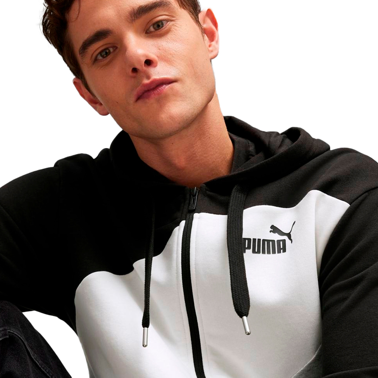 Hanorac pt bărbați Puma POWER Colorblock Full-Zip Hoodie TR S Negru-alb photo 3