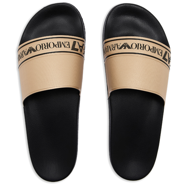 Slapi EA7 EMPORIO ARMANI WATER SPORTS TAPE SLIDE U TEXT pt Femei / 37 / Negru-bej photo 4