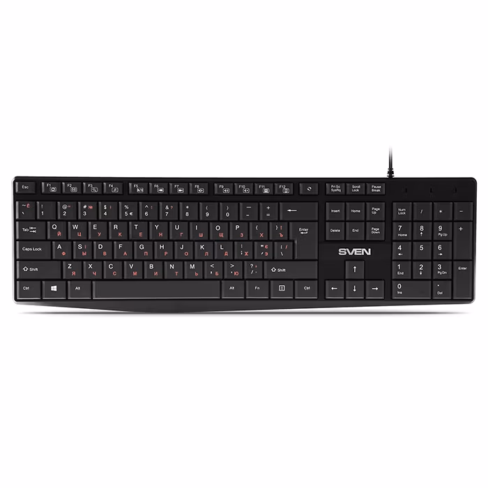 SVEN KB-S305, Keyboard, Waterproof design, Traditional layout, Comfortable, 12 Media (FN) Keys, USB, 1.5m, Black, Rus/Ukr/Eng 