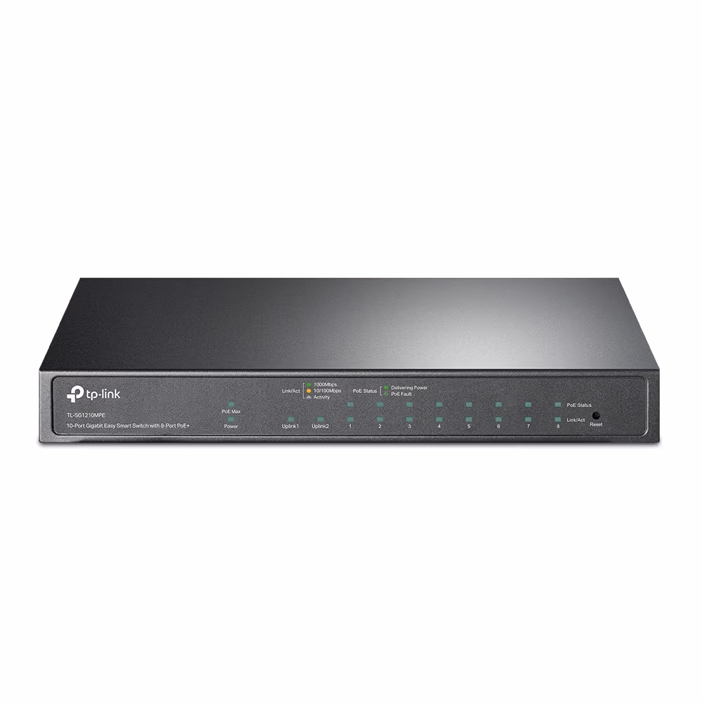 TP-LINK TL-SG1210P, 10-Port Desktop Gigabit PoE+ Switch, 8 PoE+ 10/100/1000Mbps LAN ports, 1 SFP port, 1 Gigabit LAN port, 802.3at/802.3af, PoE power budget: 63W