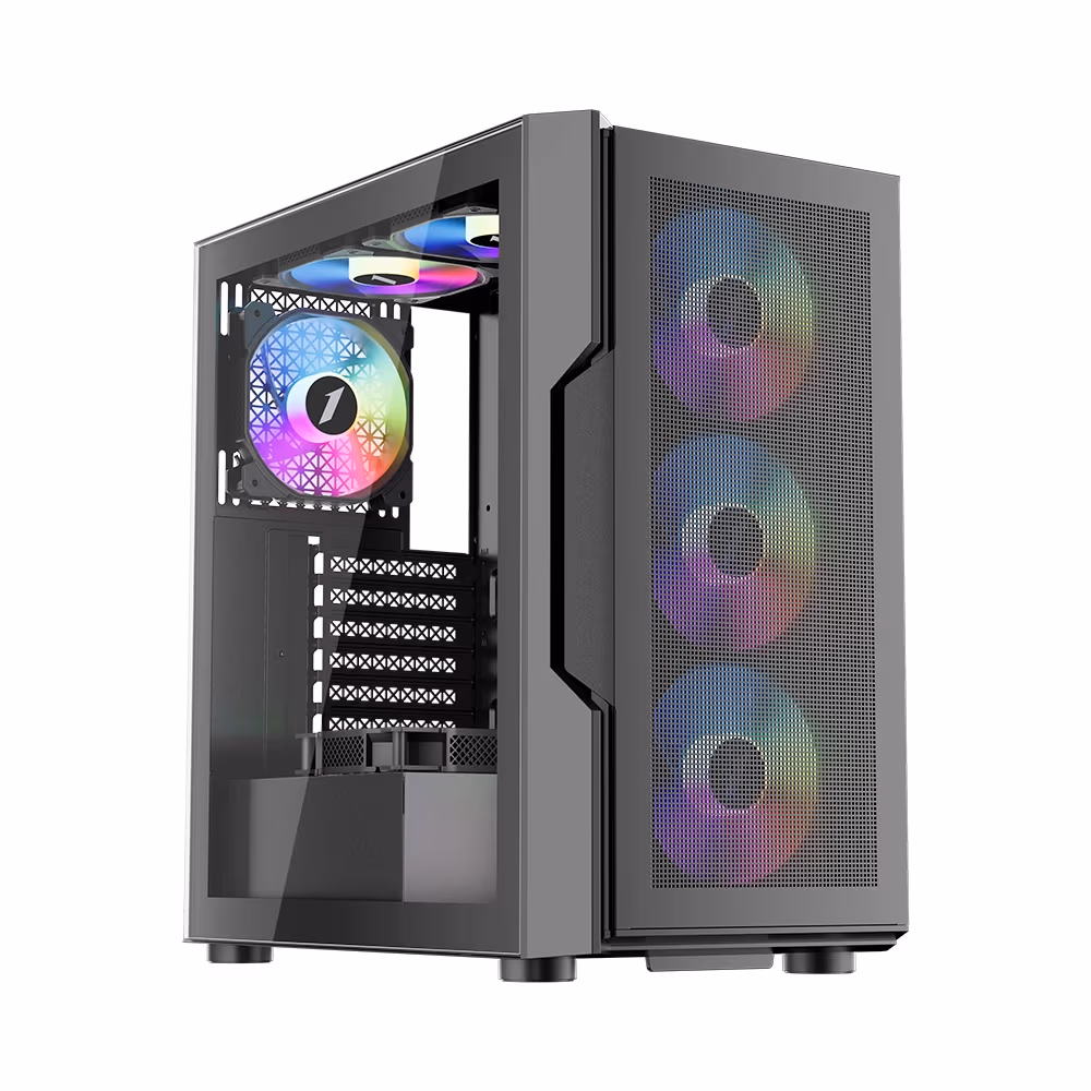 Carcasa Gaming 1STPLAYER T7-P / no PSU / Side-Window / 7x120mm / ATX / Black