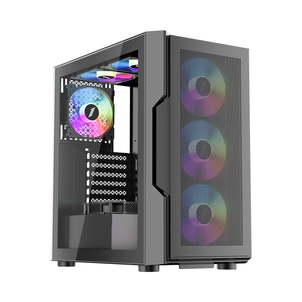 Carcasa Gaming 1STPLAYER T7-P / no PSU / Side-Window / 7x120mm / ATX / Black photo 1