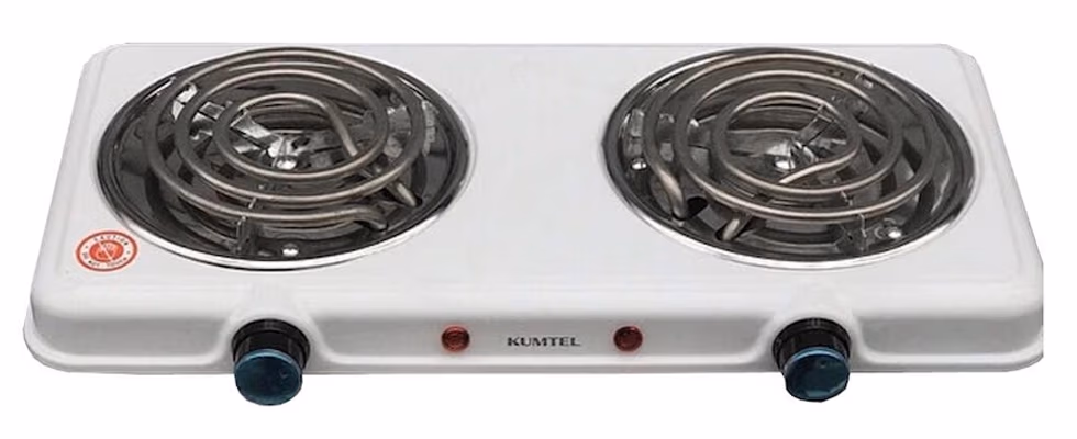 Плита настольная электрическая Kumtel HS1002, 2 конфорок, 2000 Вт, Белый