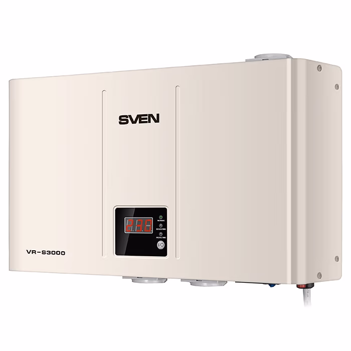 SVEN VR-S3000, 3000VA /1800W, Automatic Voltage Regulator, 3x Schuko outlets, Input voltage: 140-275V, Output voltage: 230V ± 10%, input and output voltage digital indicator on the front panel, Slim metal case, wall mounting 