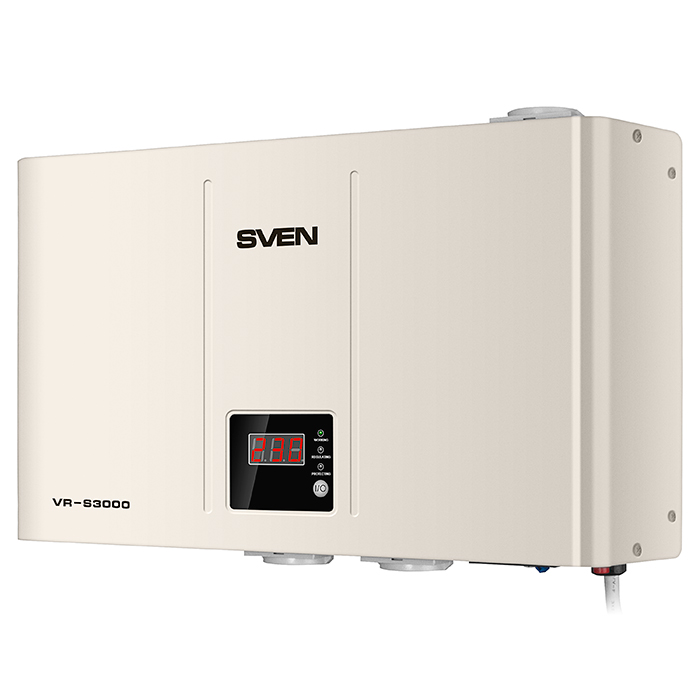 SVEN VR-S3000, 3000VA /1800W, Automatic Voltage Regulator, 3x Schuko outlets, Input voltage: 140-275V, Output voltage: 230V ± 10%, input and output voltage digital indicator on the front panel, Slim metal case, wall mounting photo 1