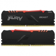 64GB (Kit of 2*32GB) DDR4-3200  Kingston FURY® Beast DDR4 RGB, PC25600, CL16, 1.35V,  Auto-overclocking, Asymmetric BLACK low-profile heat spreader, Dynamic RGB effects featuring Kingston FURY Infrared Sync technology, Intel XMP Ready  (Extreme Memory Pro thumbnav 1