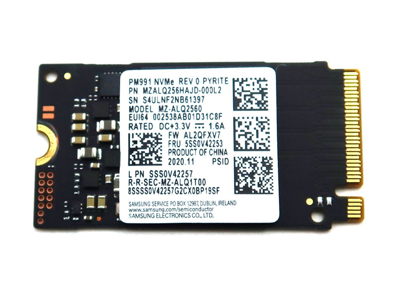 M.2 NVMe SSD 256GB  Samsung  PM991, Interface: PCIe3.0 x4 / NVMe1.3, M2 Type 2242 form factor, Sequential Read: 2050 MB/s, Sequential Write: 1000 MB/s, Max Random 4k: Read / Write: 64K IOPS/220K IOPS, Samsung Phoenix controller, V-NAND TLC, Bulk photo 1