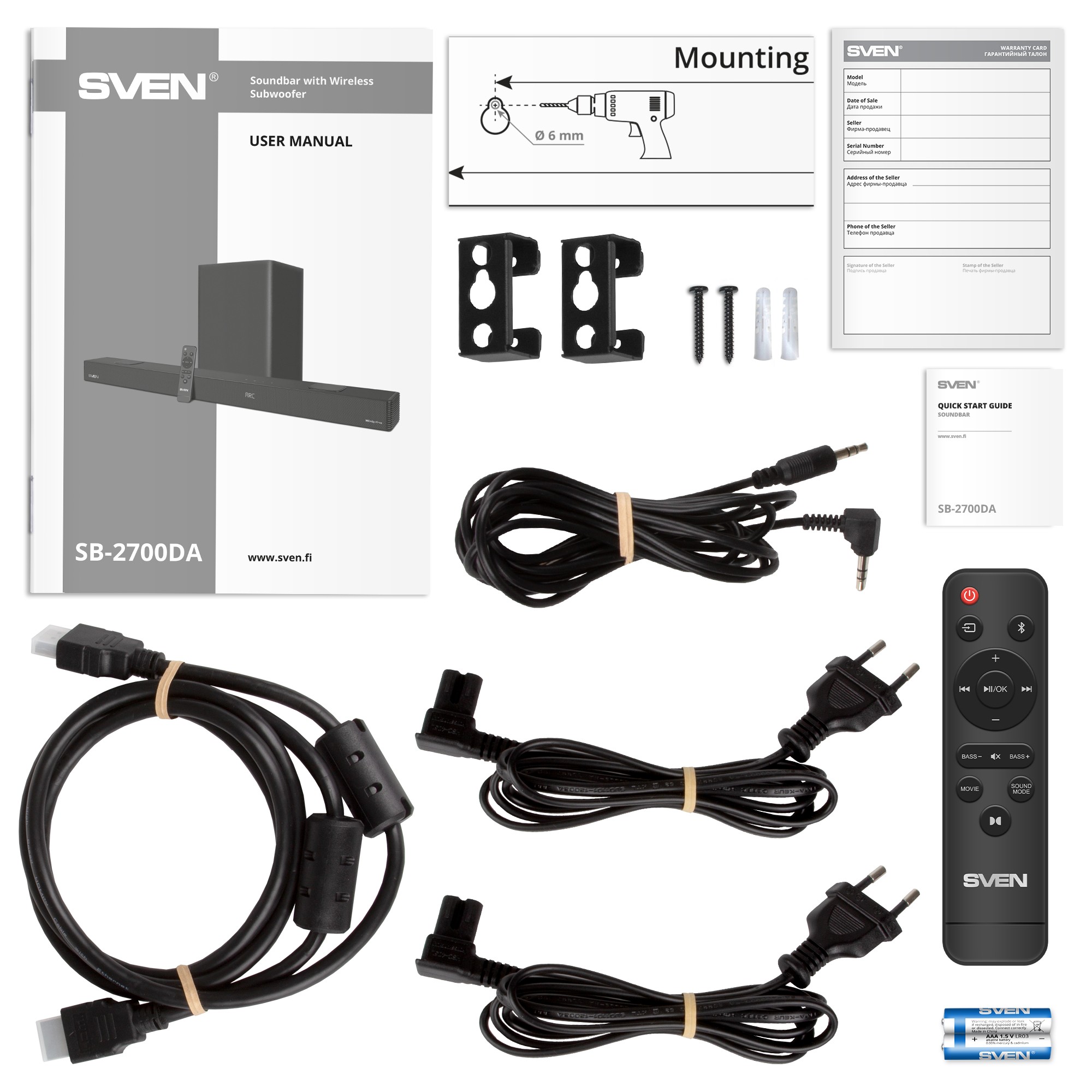 Саундбар с беспроводным сабвуфером SVEN SB-2700DA / 450W RMS / Bluetooth photo 9