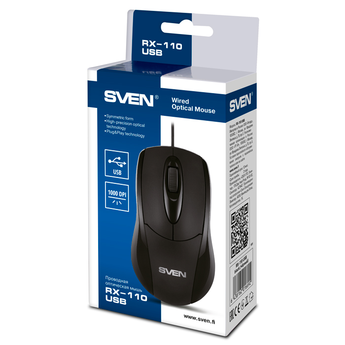 SVEN RX-110, Optical Mouse, 1000 dpi, PS/2, Black photo 3