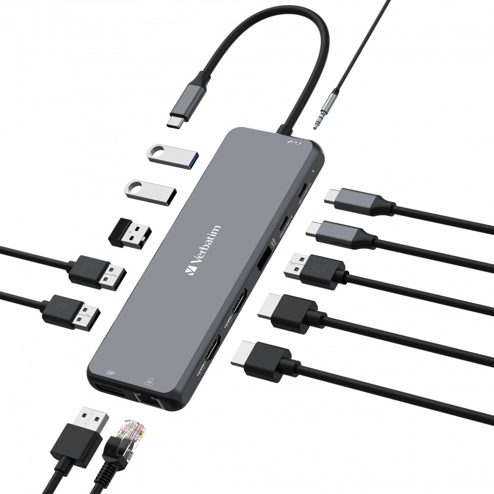 Adaptor Multiport Verbatim CMH-13/ USB-С/ 3xUSB-A 3.2/ 1xUSB-A 3.2(Gen2)/ 2xUSB-A/ 2xUSB-C/ 2xHDMI/ 1xDP/ RJ45 photo 1 Adaptor Multiport Verbatim CMH-13/ USB-С/ 3xUSB-A 3.2/ 1xUSB-A 3.2(Gen2)/ 2xUSB-A/ 2xUSB-C/ 2xHDMI/ 1xDP/ RJ45 photo 1