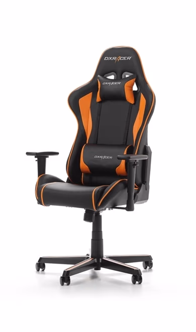Gaming/Office Chair DXRacer Formula GC-F08-NO-H1, Black/Orange, Premium PU leather, max weight up to 150kg / height 145-180cm, Recline 90°-135°, 3D Armrests, Head and Lumber cushions, Aluminium wheelbase, 2" PU Caster, W-23kg 