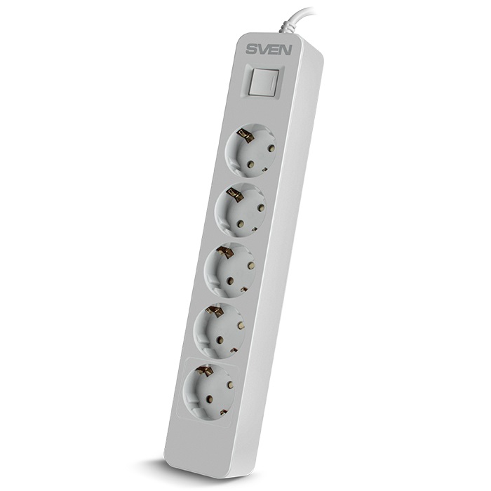 Surge Protector SVEN SF-05, 5 Sockets, 1.8m, White, color box photo 1
