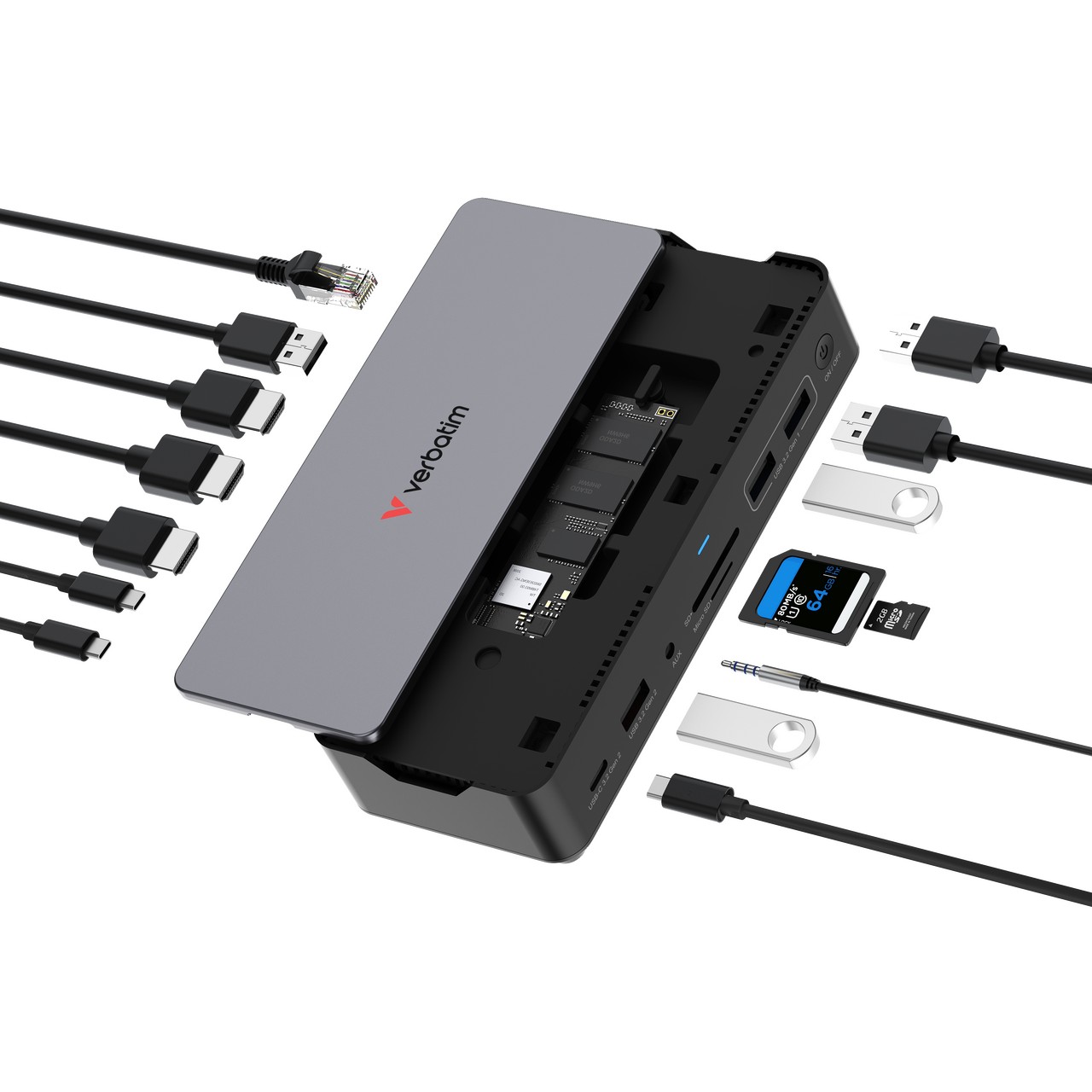 Док-станция Verbatim Pro / 15 портов / NVMe 256GB / 8K HDMI / USB 10Ggps / USB-C 100W photo 1