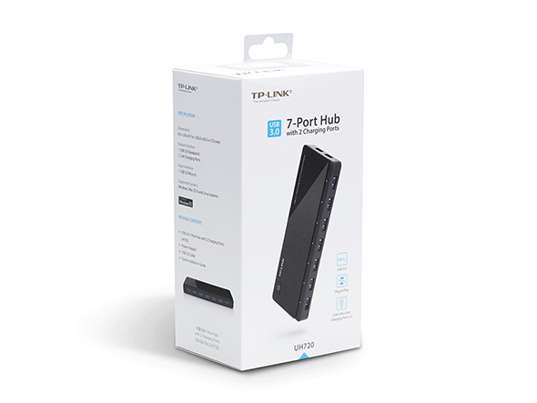 TP-Link UH720, USB3.0 Hub, 7 ports + 2 ports 5V/2.4A charging ports intelligently recognize and optimally charge attached iOS and Android devices, Black, with External Power Adapter photo 2