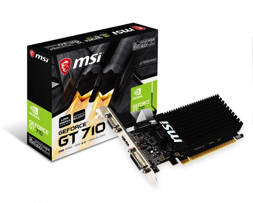 MSI GeForce GT 710 (GT 710 2GD3H LP) /  2GB GDDR3 64Bit 954/1600Mhz, D-Sub, DVI-D, HDMI, Passive Heatsink, Low Profile Design, Retail